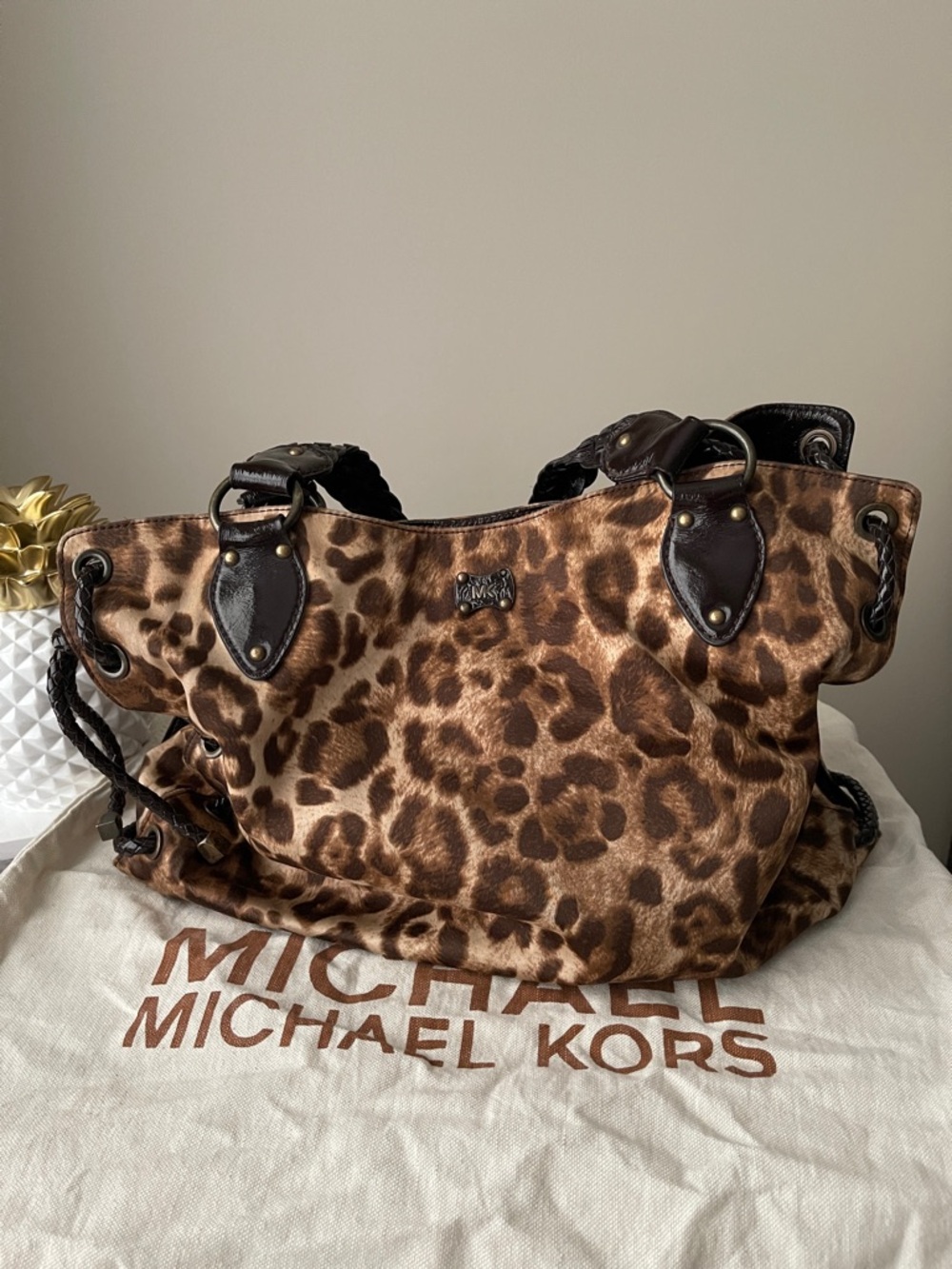 MICHAEL Michael Kors Leopard-Print Shoulder Bag in Brown and Dark Brown